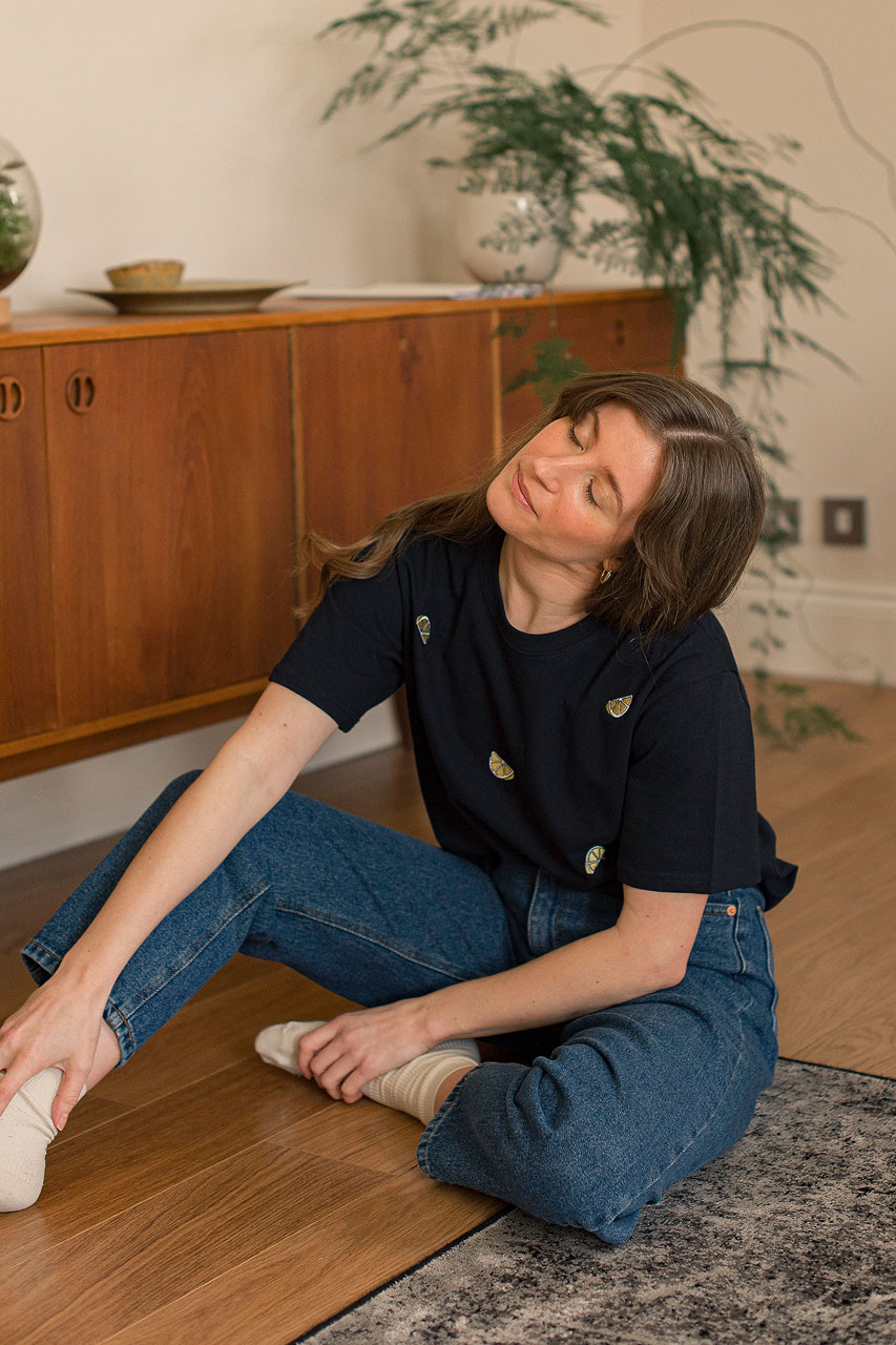 Lemon Stitch Short Sleeve Tee, Navy