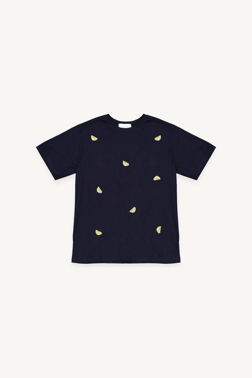 Lemon Stitch Short Sleeve Tee, Navy
