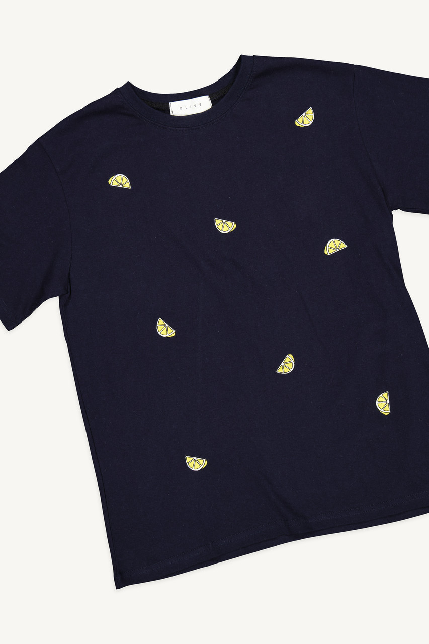Lemon Stitch Short Sleeve Tee, Navy