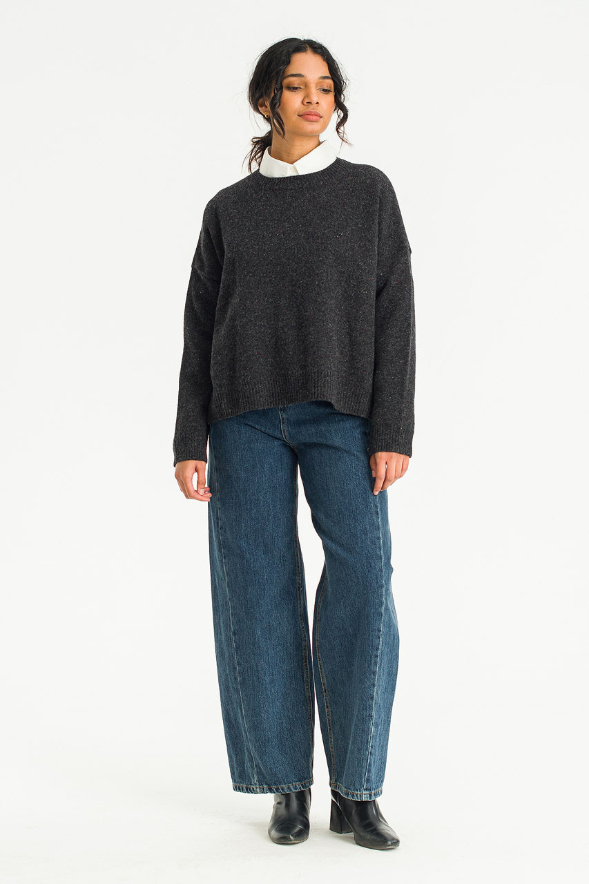 Boucle Round Neck Jumper, Charcoal