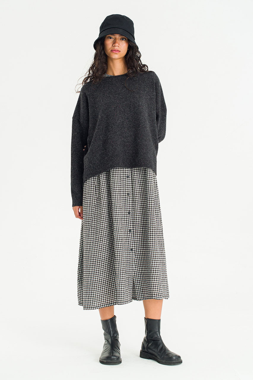 Boucle Round Neck Jumper, Charcoal