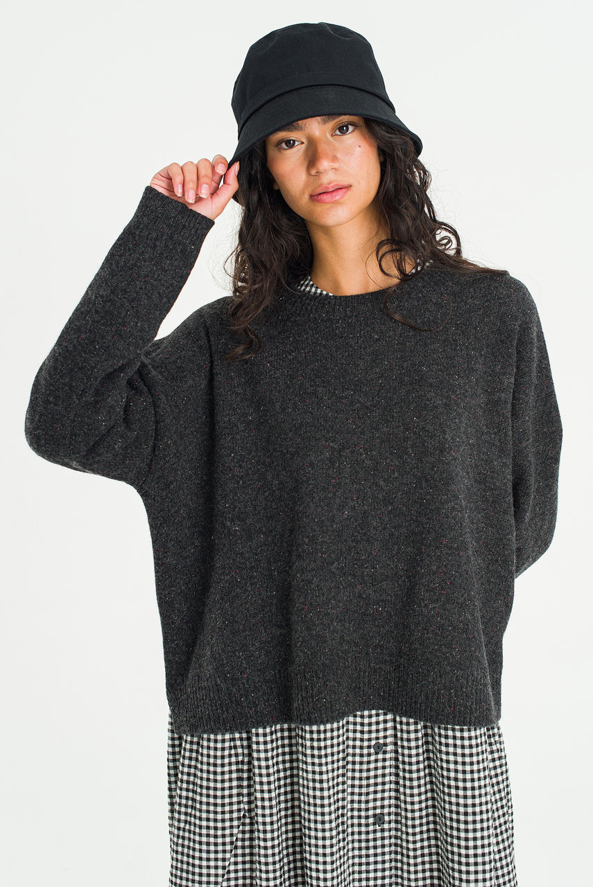 Boucle Round Neck Jumper, Charcoal