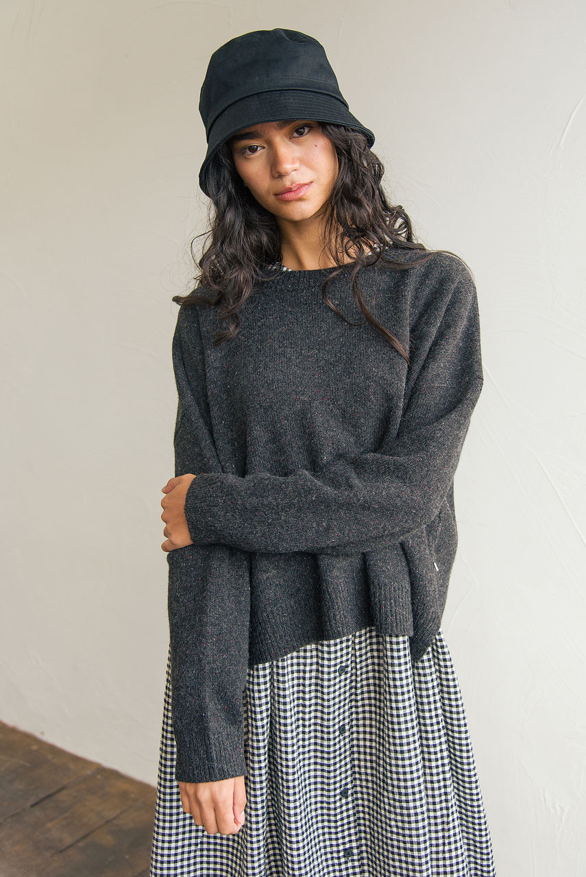 Boucle Round Neck Jumper, Charcoal