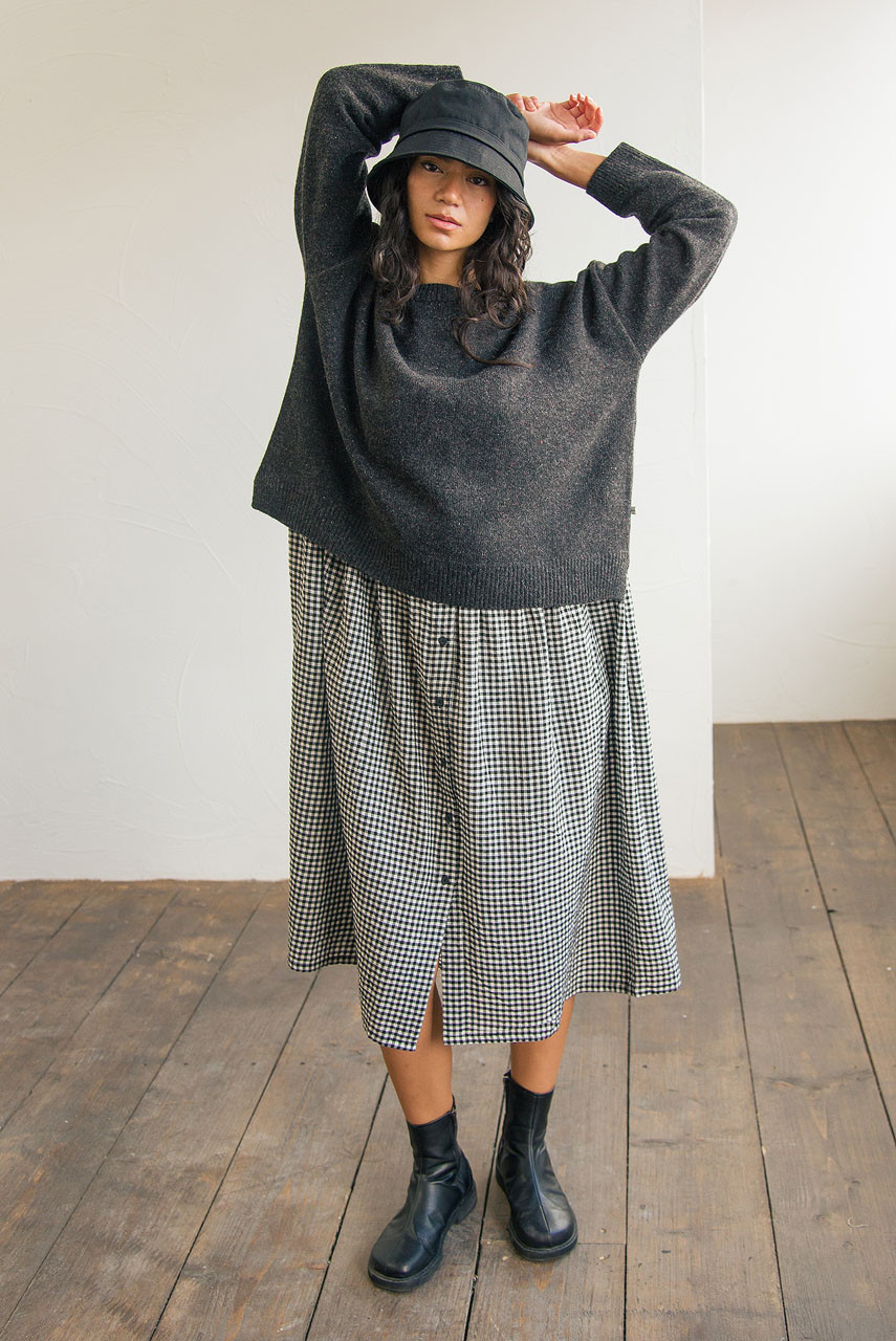 Boucle Round Neck Jumper, Charcoal