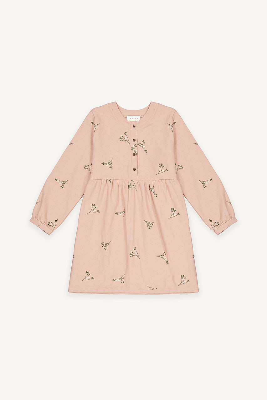 Autumn Flower Embroidered Madarin Collar Baby Doll Dress, Pink