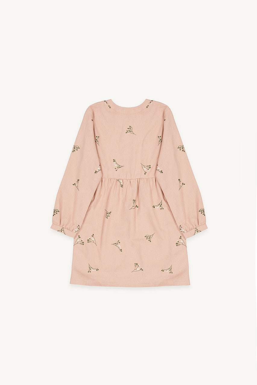 Autumn Flower Embroidered Madarin Collar Baby Doll Dress, Pink