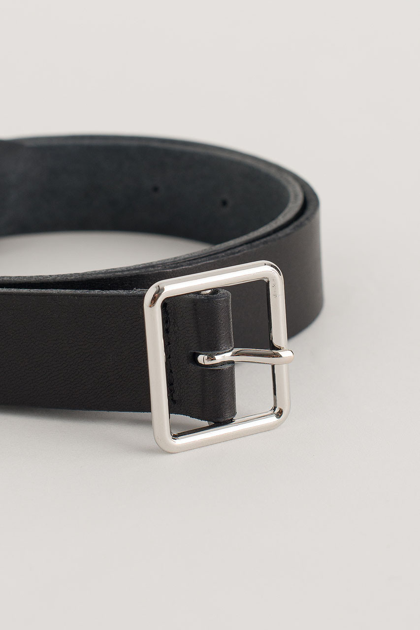 Square Leather Belt, Black