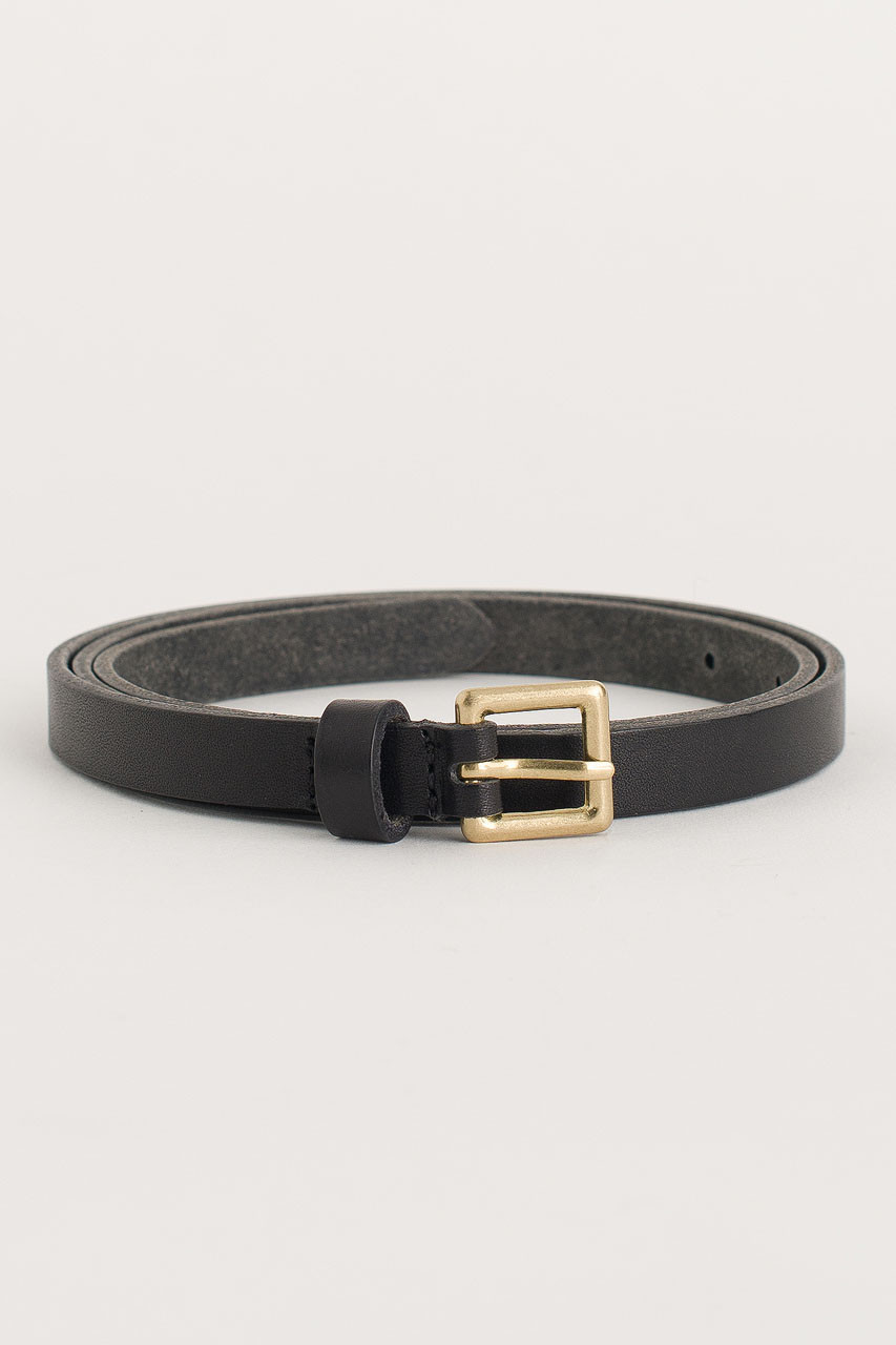 Square Leather Skinny Belt, Black