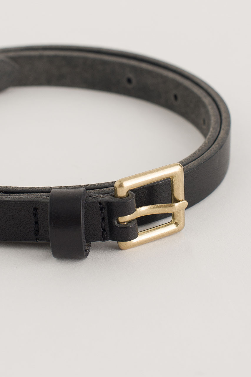 Square Leather Skinny Belt, Black