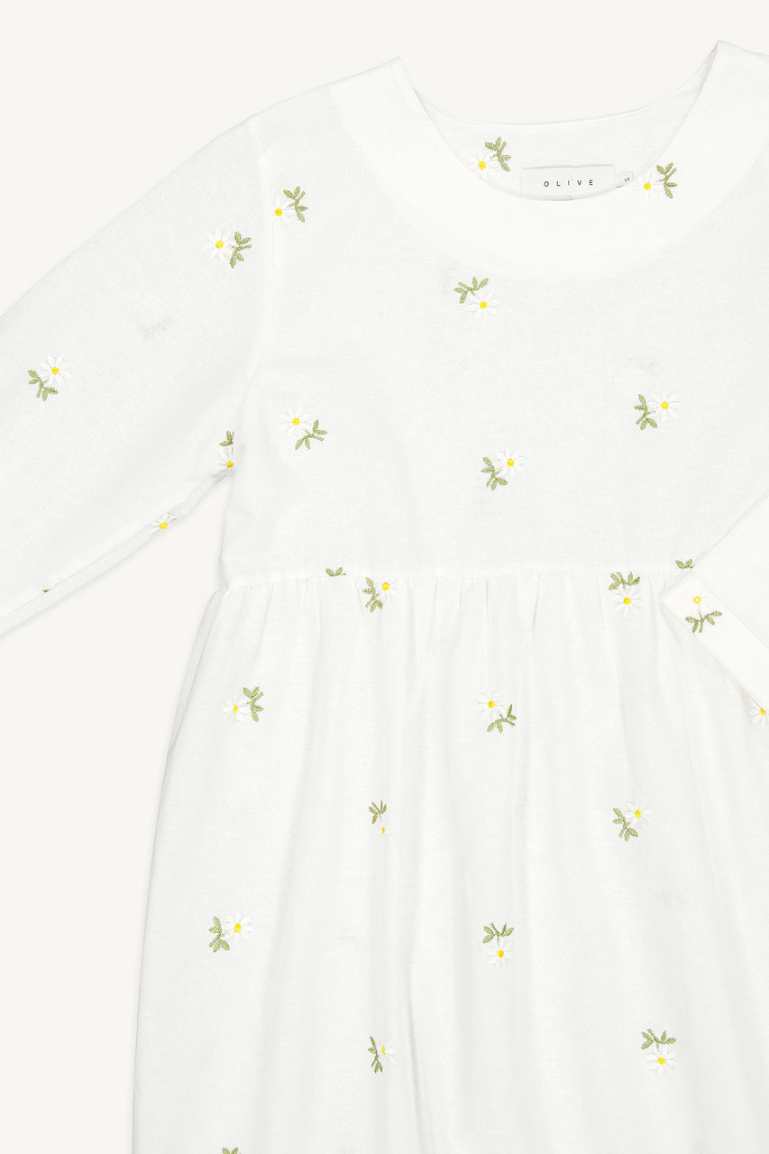 Daisy Embroidered Babydoll Dress, White