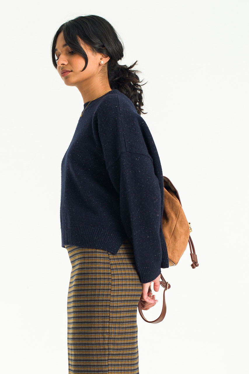 Boucle Round Neck Jumper, Midnight Navy