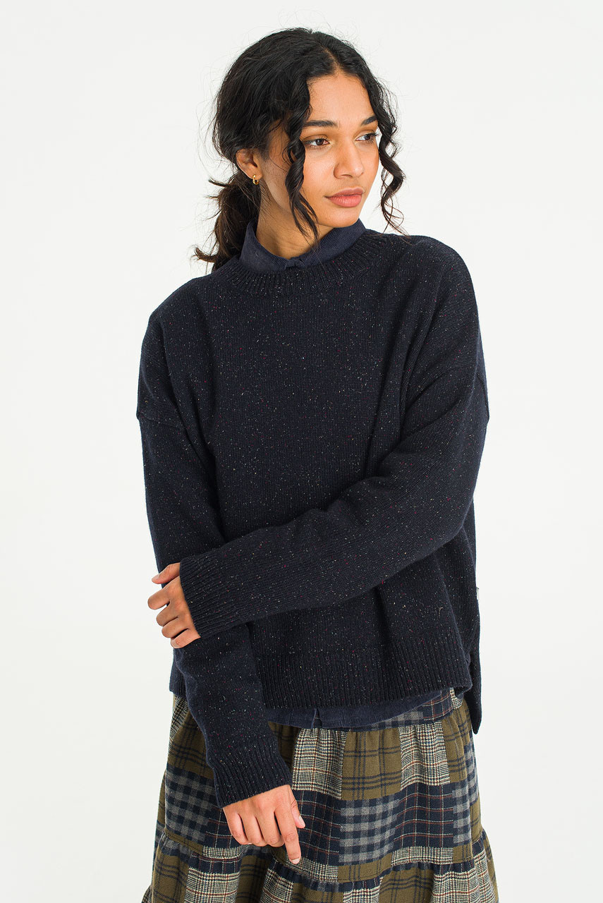 Boucle Round Neck Jumper, Midnight Navy