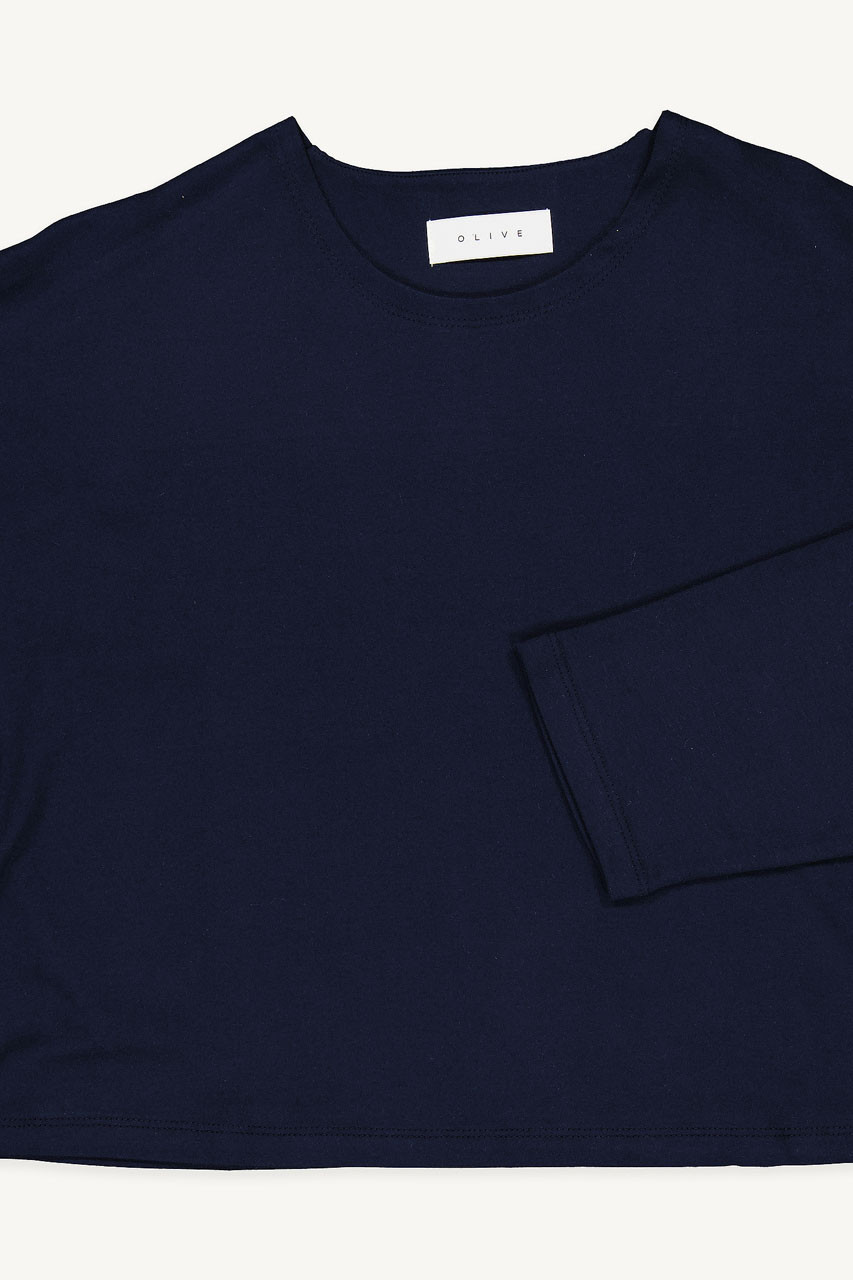 Cropped Cotton Tee, Navy