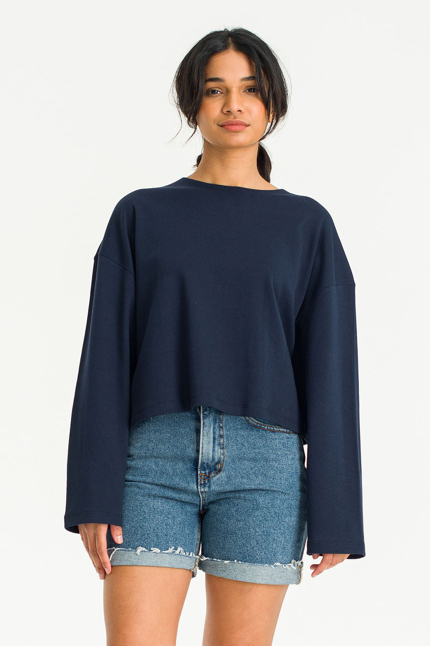 Cropped Cotton Tee, Navy