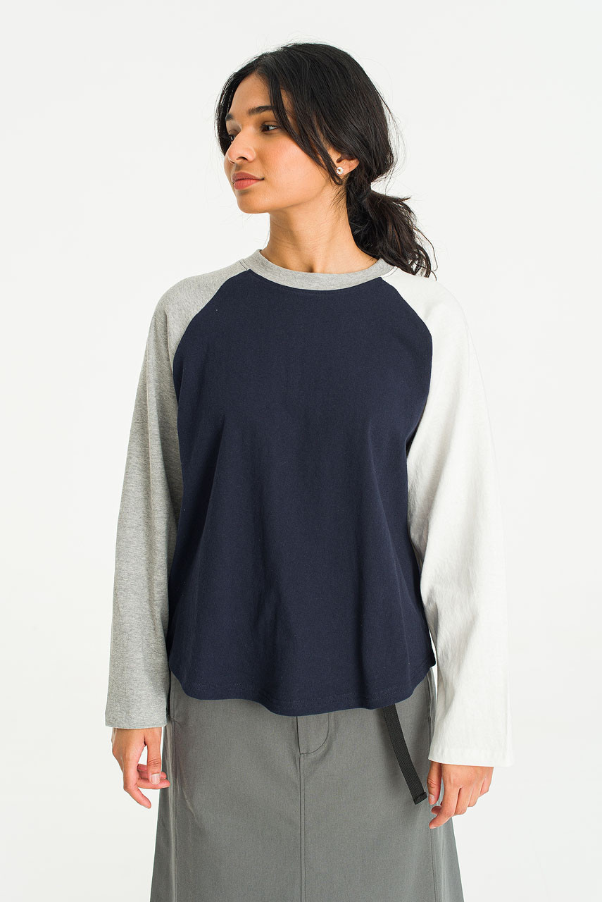 Colour Mix Raglan Tee, Navy
