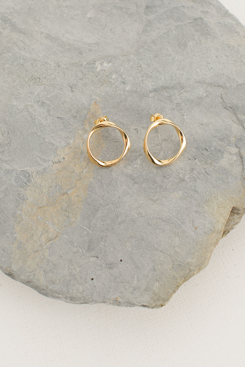 Gold Circle Stud, 18K Gold Plated