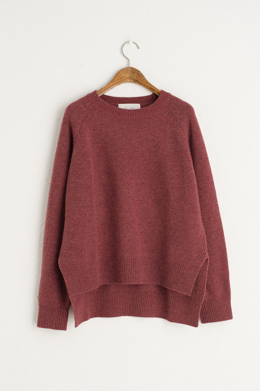 Unbalanced Crew Neck Knit, Wine Melange