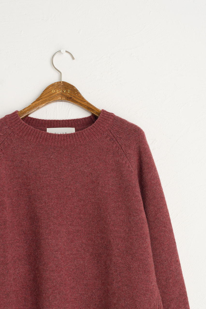 Unbalanced Crew Neck Knit, Wine Melange