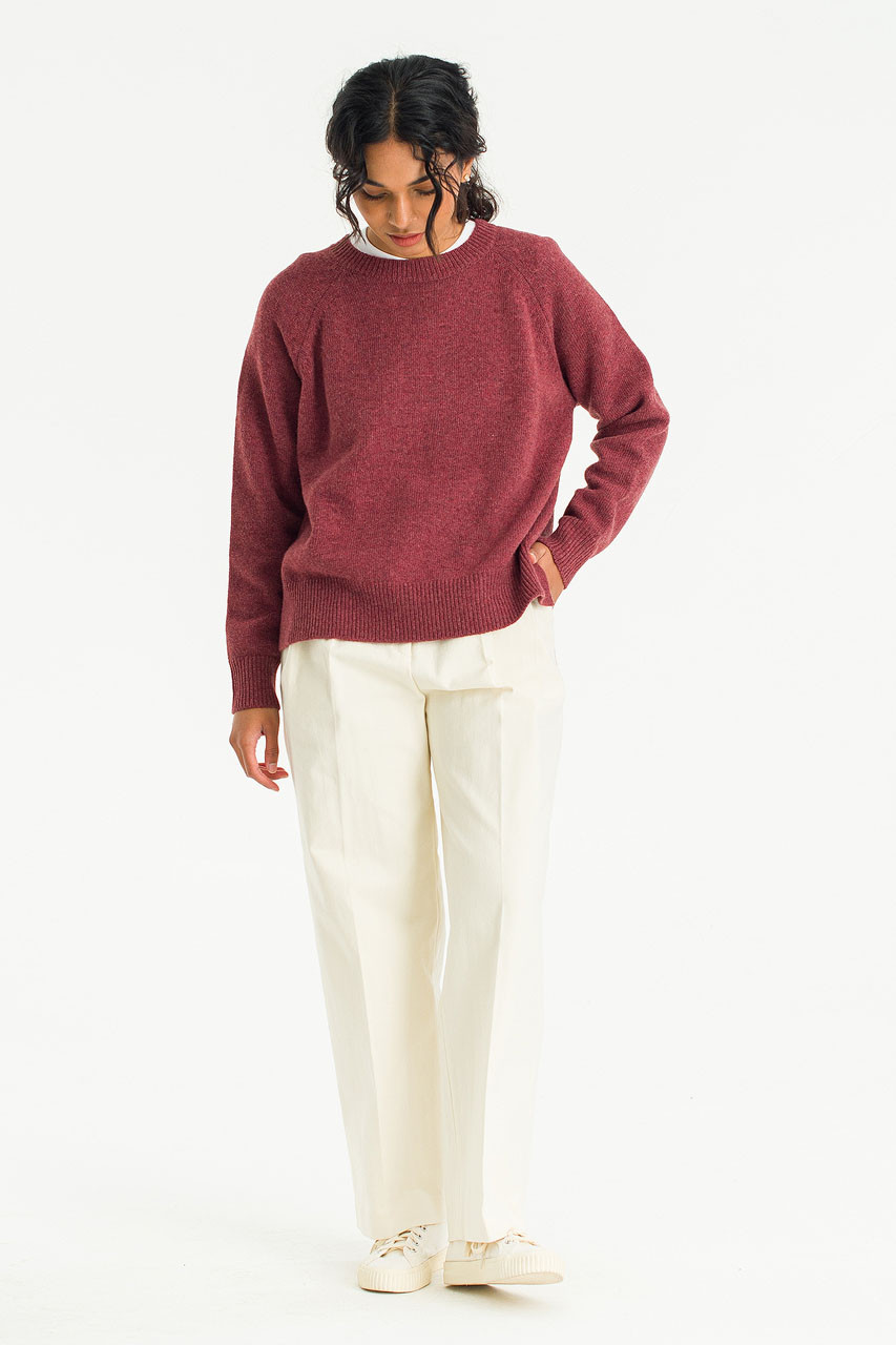 Unbalanced Crew Neck Knit, Wine Melange