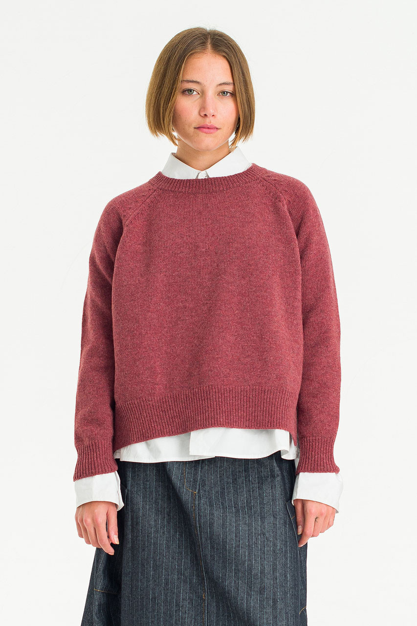 Unbalanced Crew Neck Knit, Wine Melange