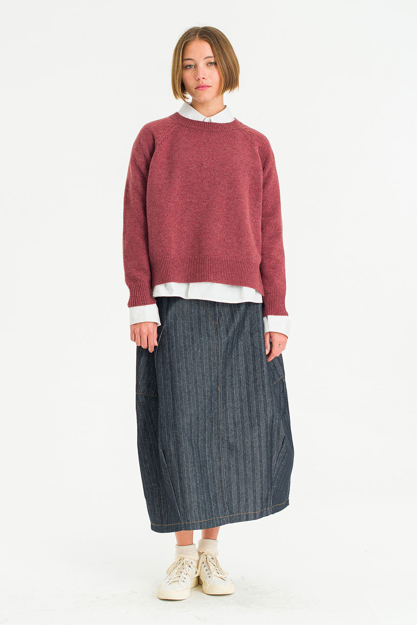 Unbalanced Crew Neck Knit, Wine Melange