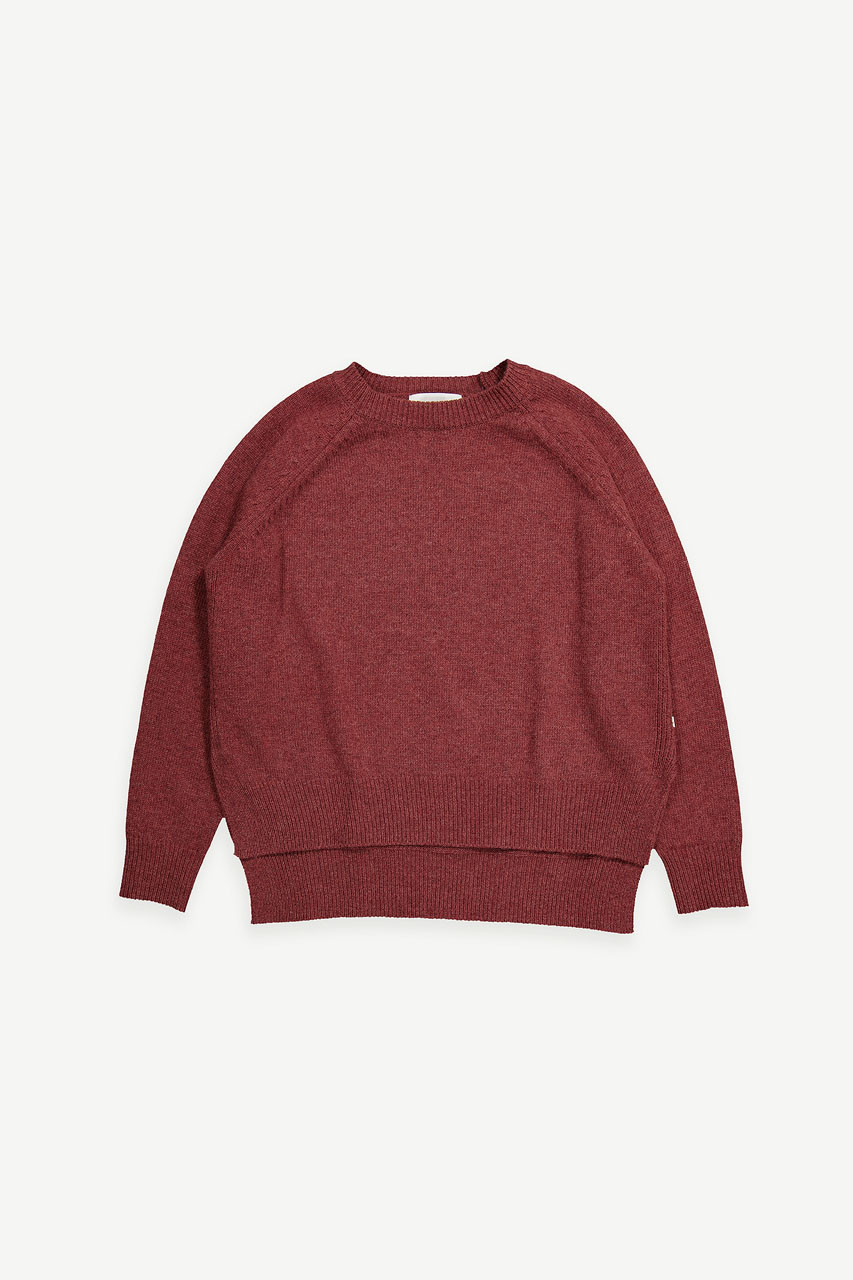 Unbalanced Crew Neck Knit, Wine Melange