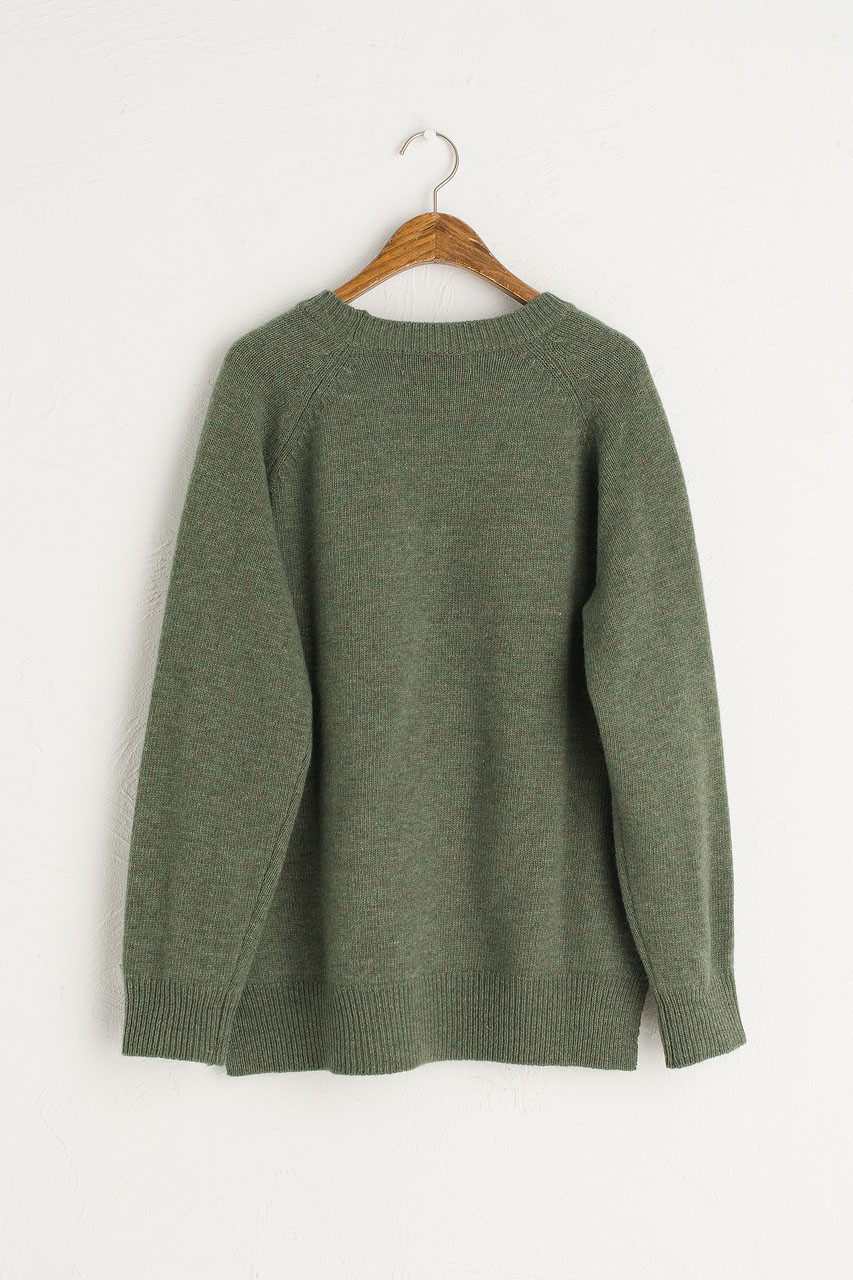 Unbalanced Crew Neck Knit, Khaki Melange