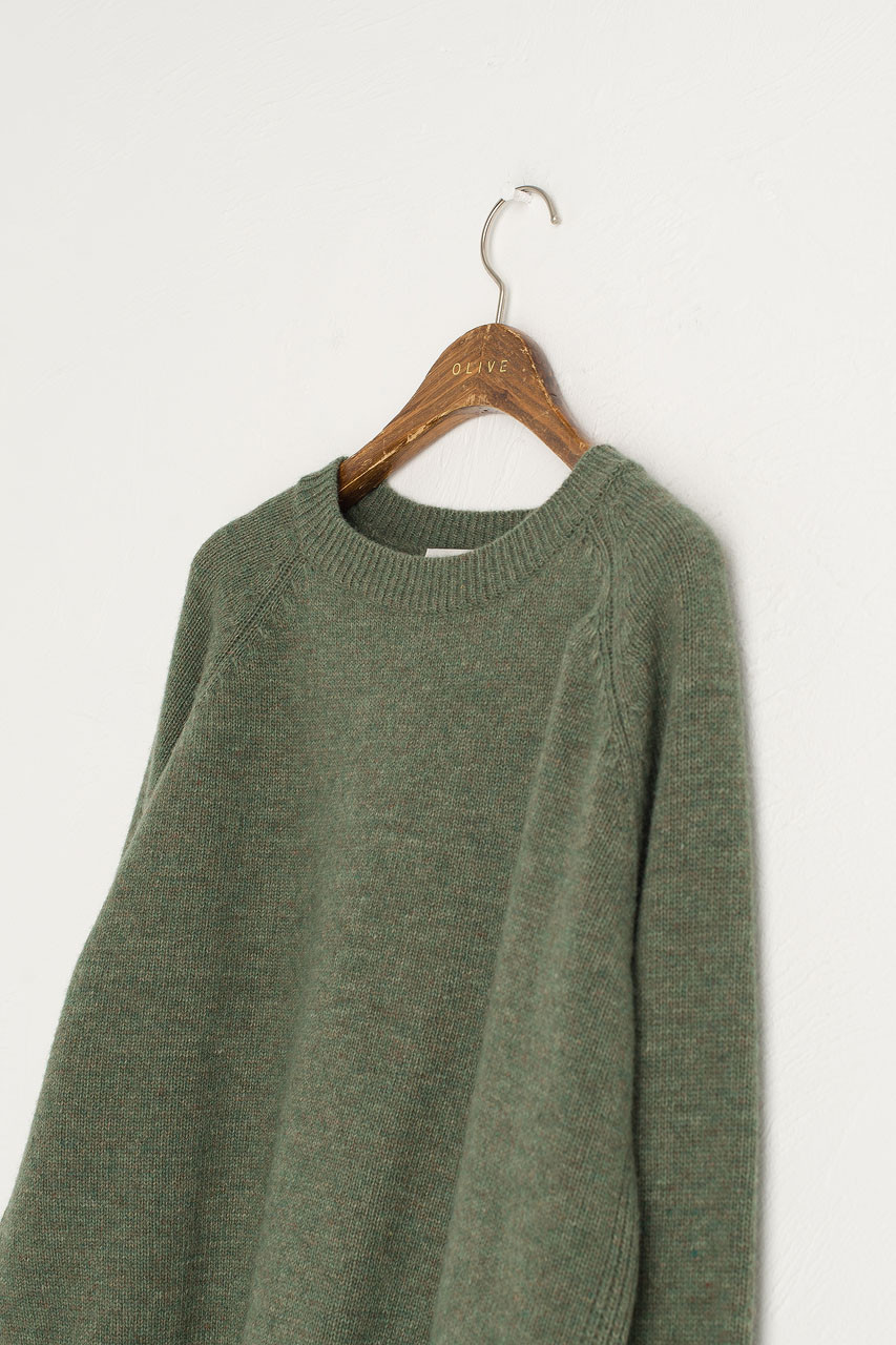 Unbalanced Crew Neck Knit, Khaki Melange