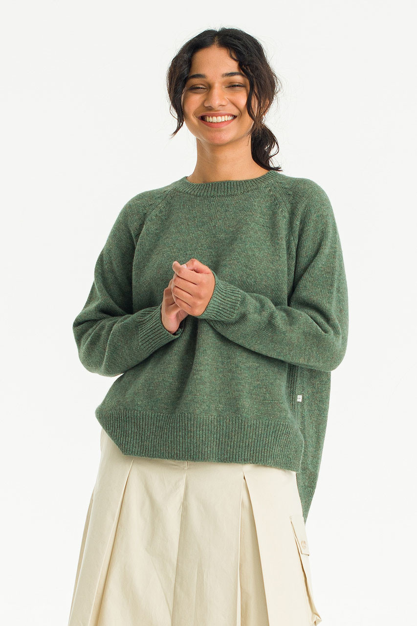 Unbalanced Crew Neck Knit, Khaki Melange