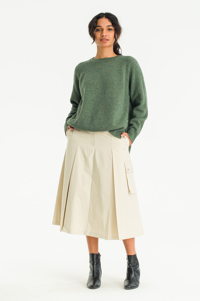 Unbalanced Crew Neck Knit, Khaki Melange