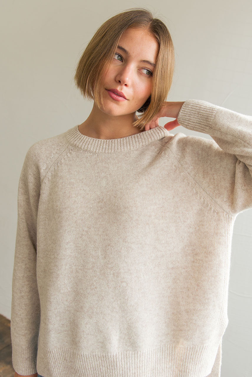 Unbalanced Crew Neck Knit, Oatmeal
