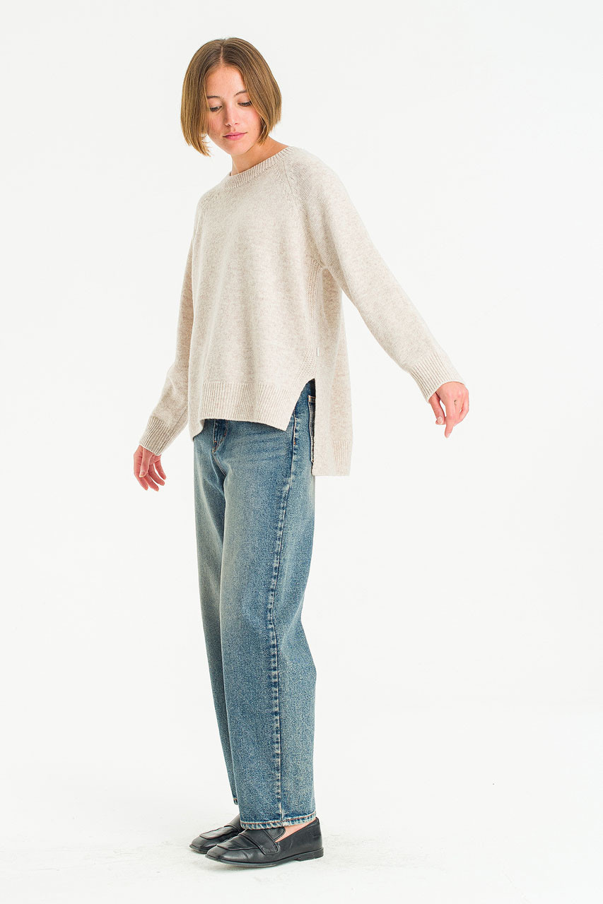 Unbalanced Crew Neck Knit, Oatmeal