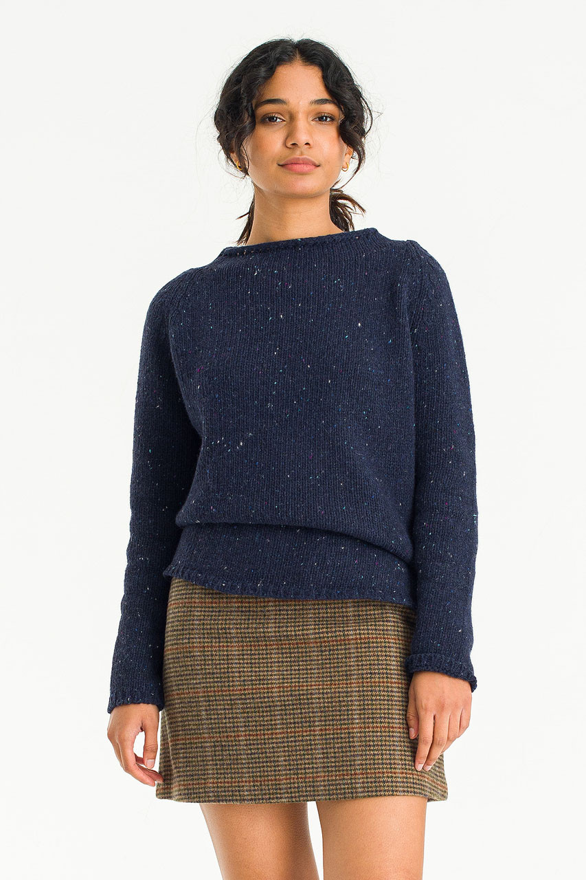 Flecked Fisherman Knit, Navy