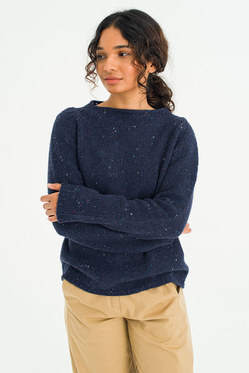 Flecked Fisherman Knit, Navy