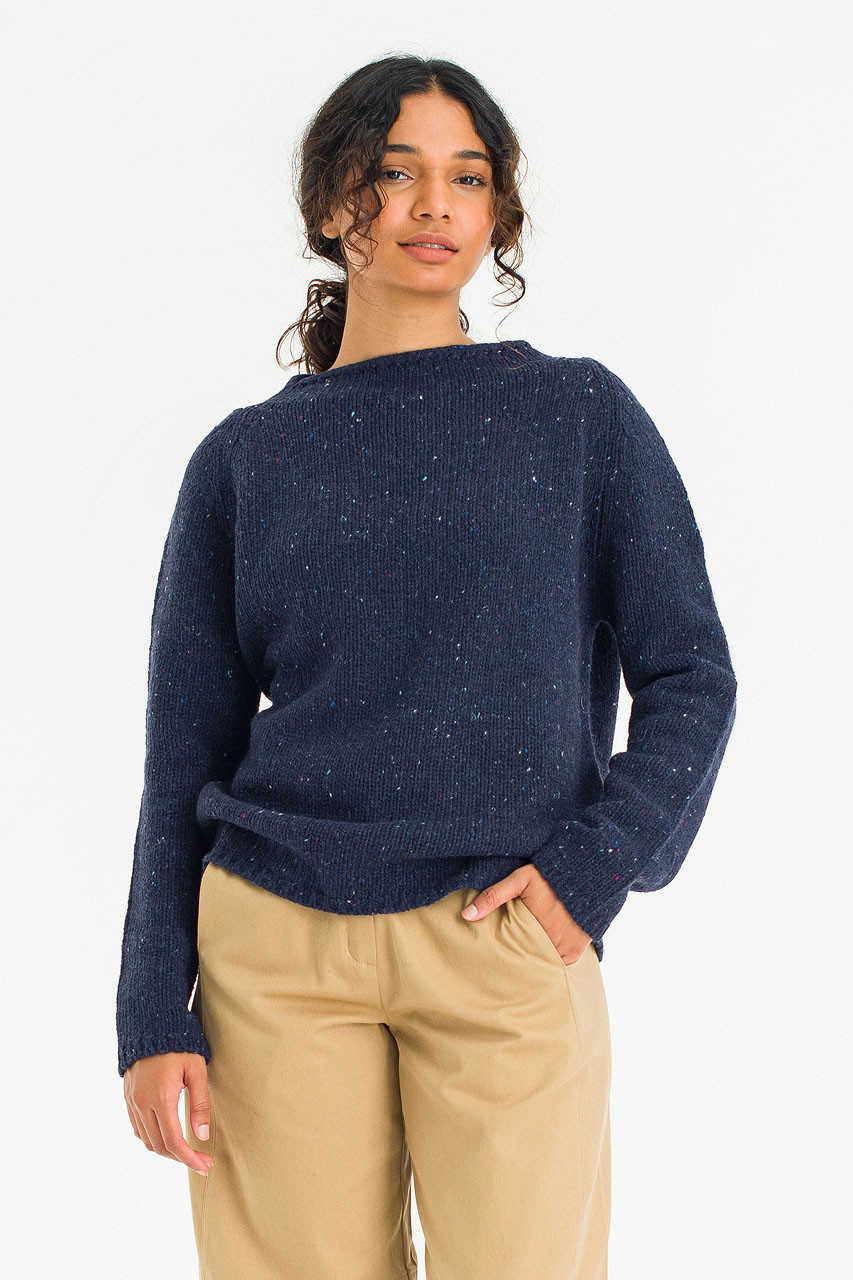 Flecked Fisherman Knit, Navy