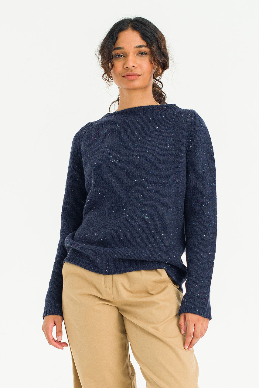 Flecked Fisherman Knit, Navy