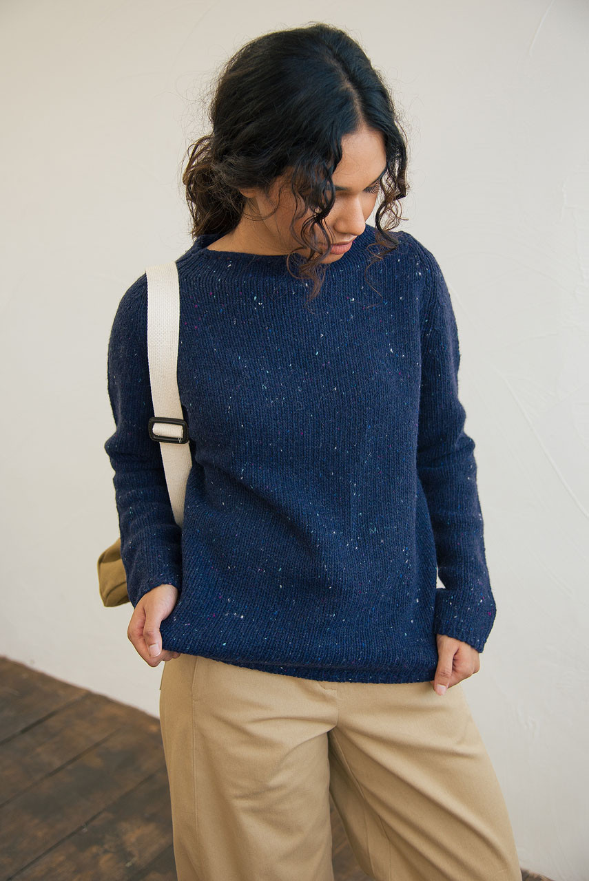 Flecked Fisherman Knit, Navy
