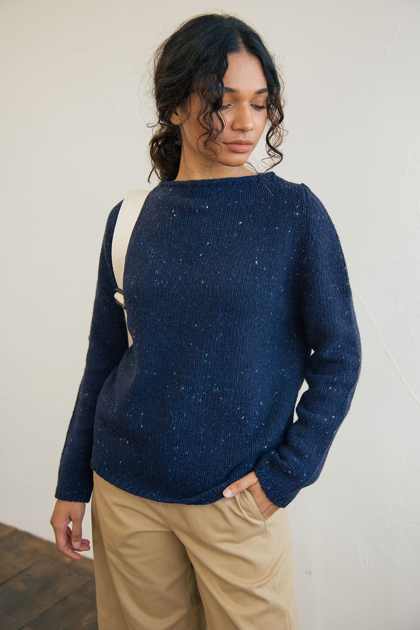 Flecked Fisherman Knit, Navy
