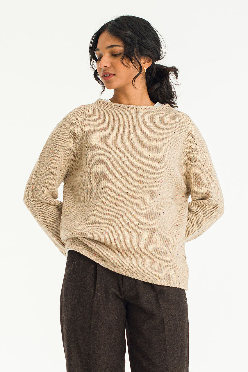 Flecked Fisherman Knit, Beige