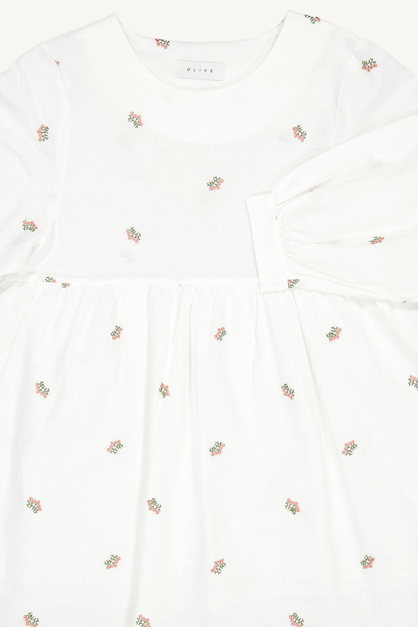 Wildflower Embroidered Cotton Dress, Ivory