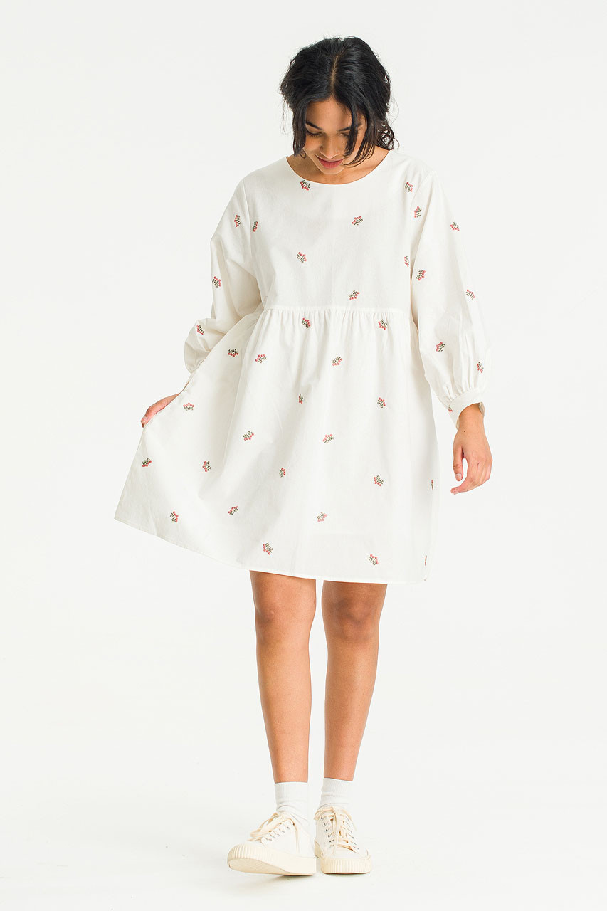 Wildflower Embroidered Cotton Dress, Ivory