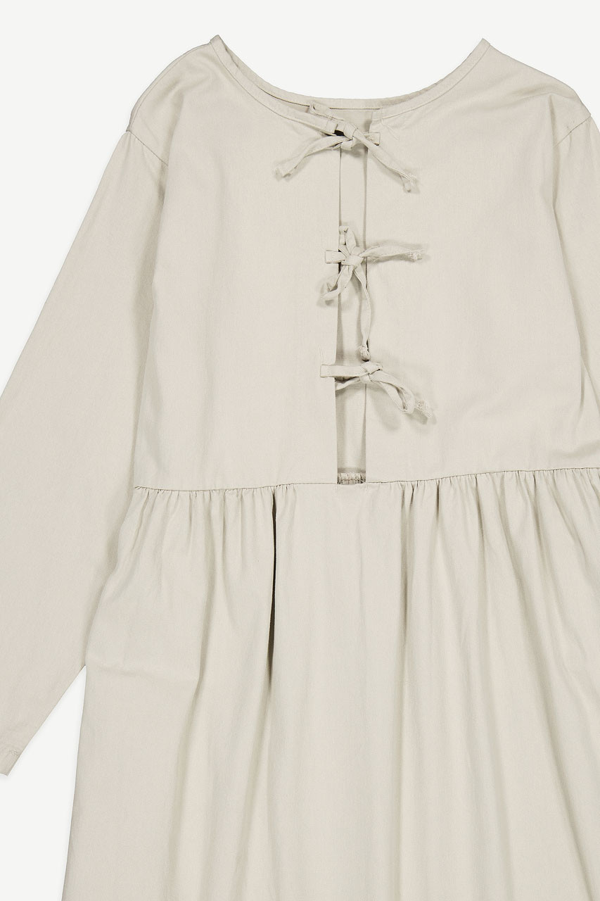 Ribbon Back Cotton Dress, Grey