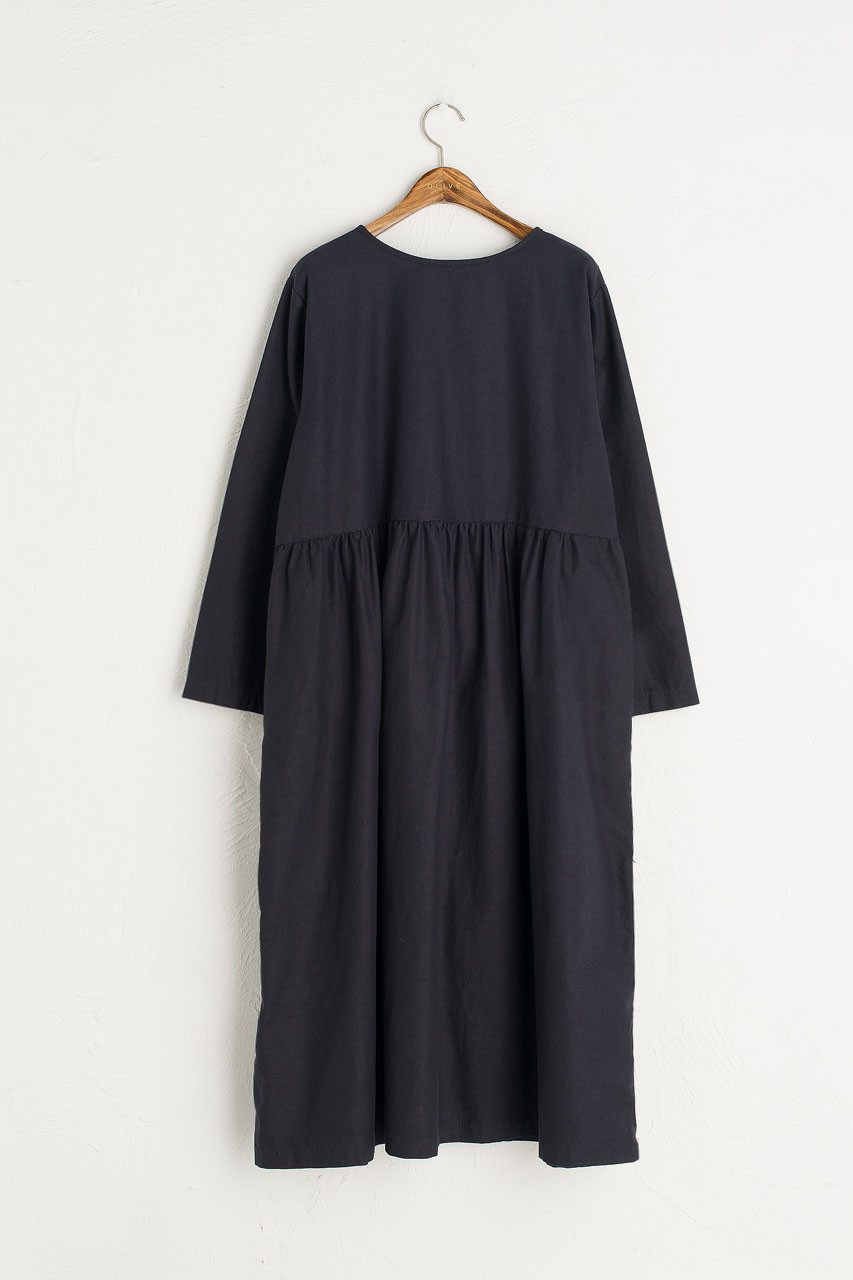 Ribbon Back Cotton Dress, Navy