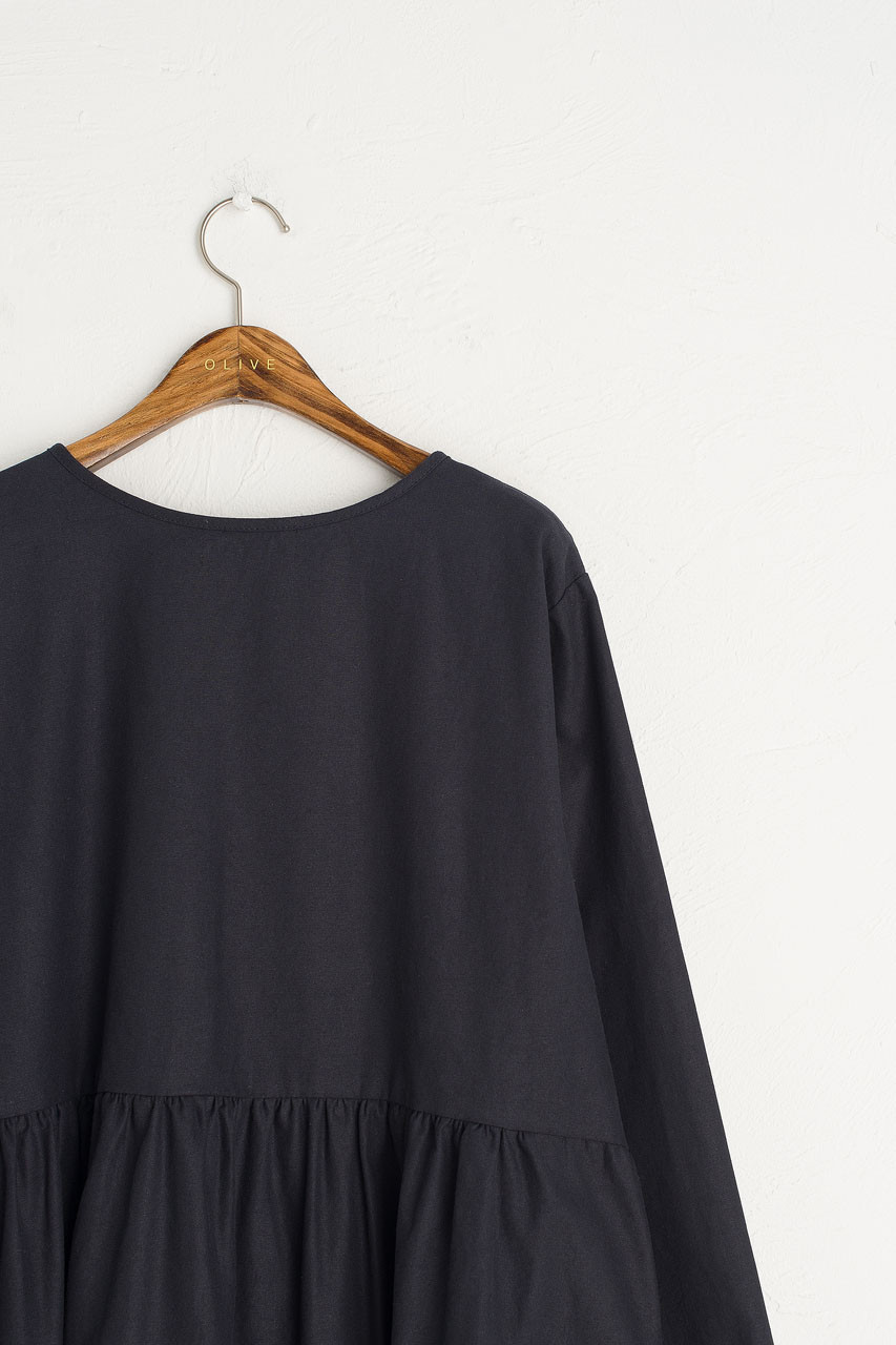 Ribbon Back Cotton Dress, Navy