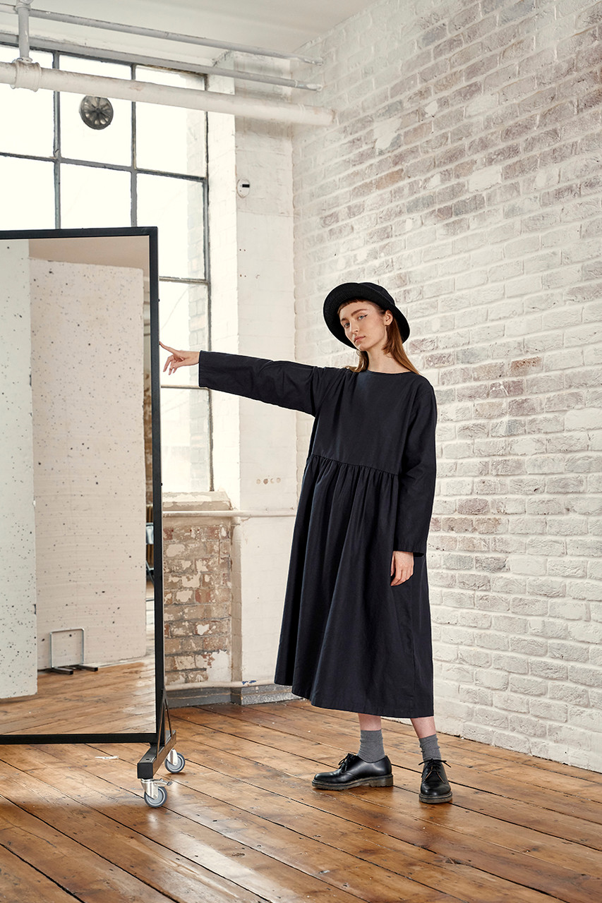 Ribbon Back Cotton Dress, Navy