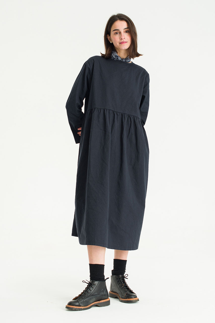 Ribbon Back Cotton Dress, Navy