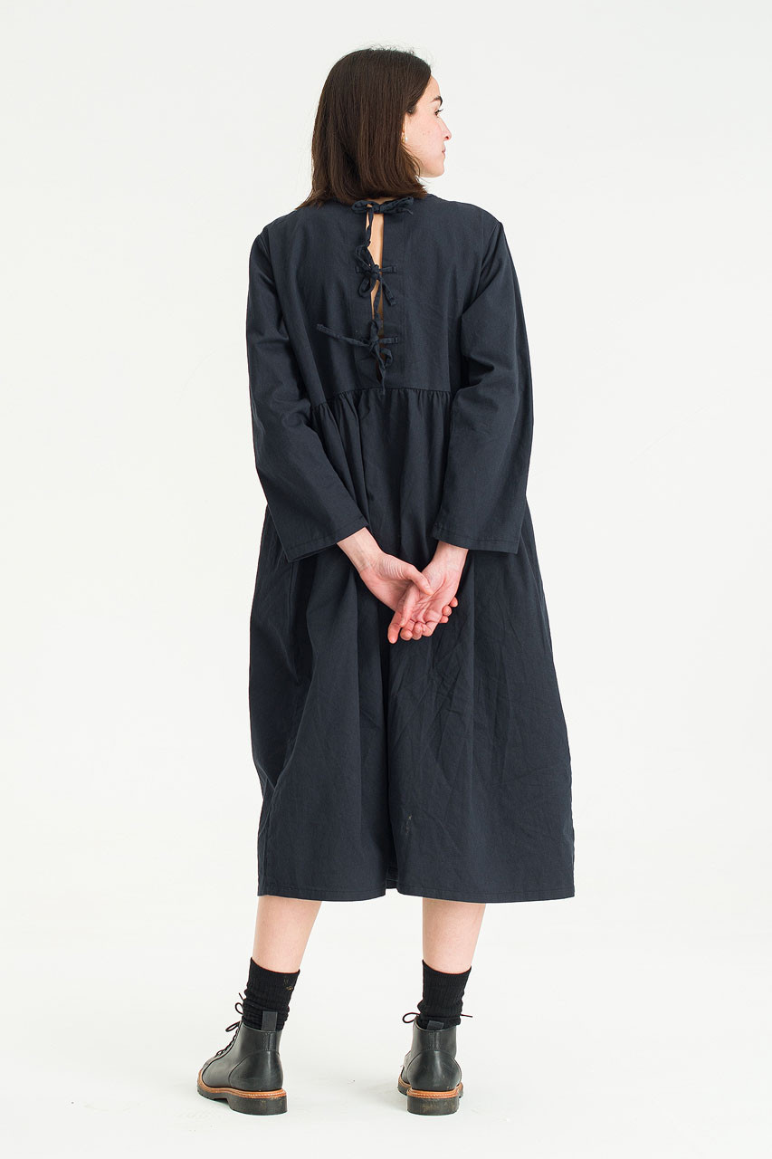 Ribbon Back Cotton Dress, Navy