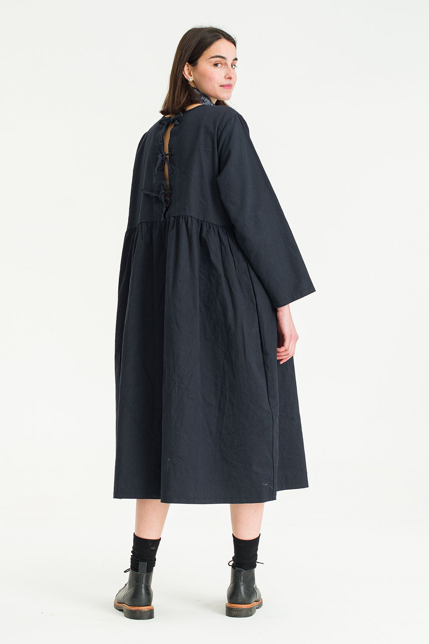 Ribbon Back Cotton Dress, Navy