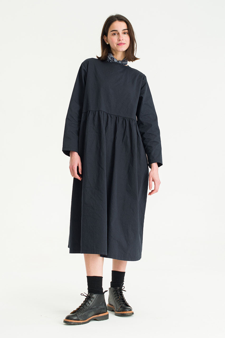 Ribbon Back Cotton Dress, Navy
