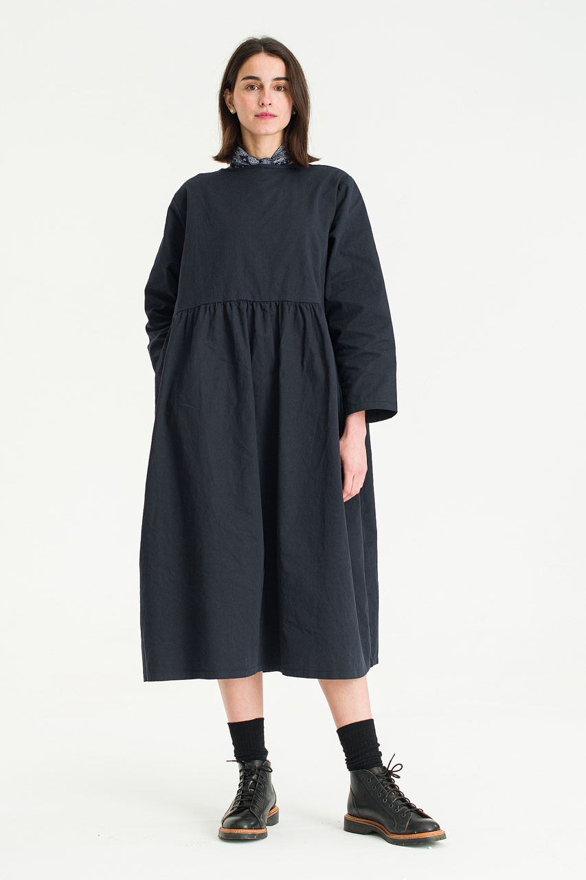Ribbon Back Cotton Dress, Navy